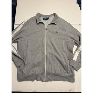 Polo Ralph Lauren‎ Mens XXL Grey Full Zip Track Jacket White Sleeve Stripe Pony